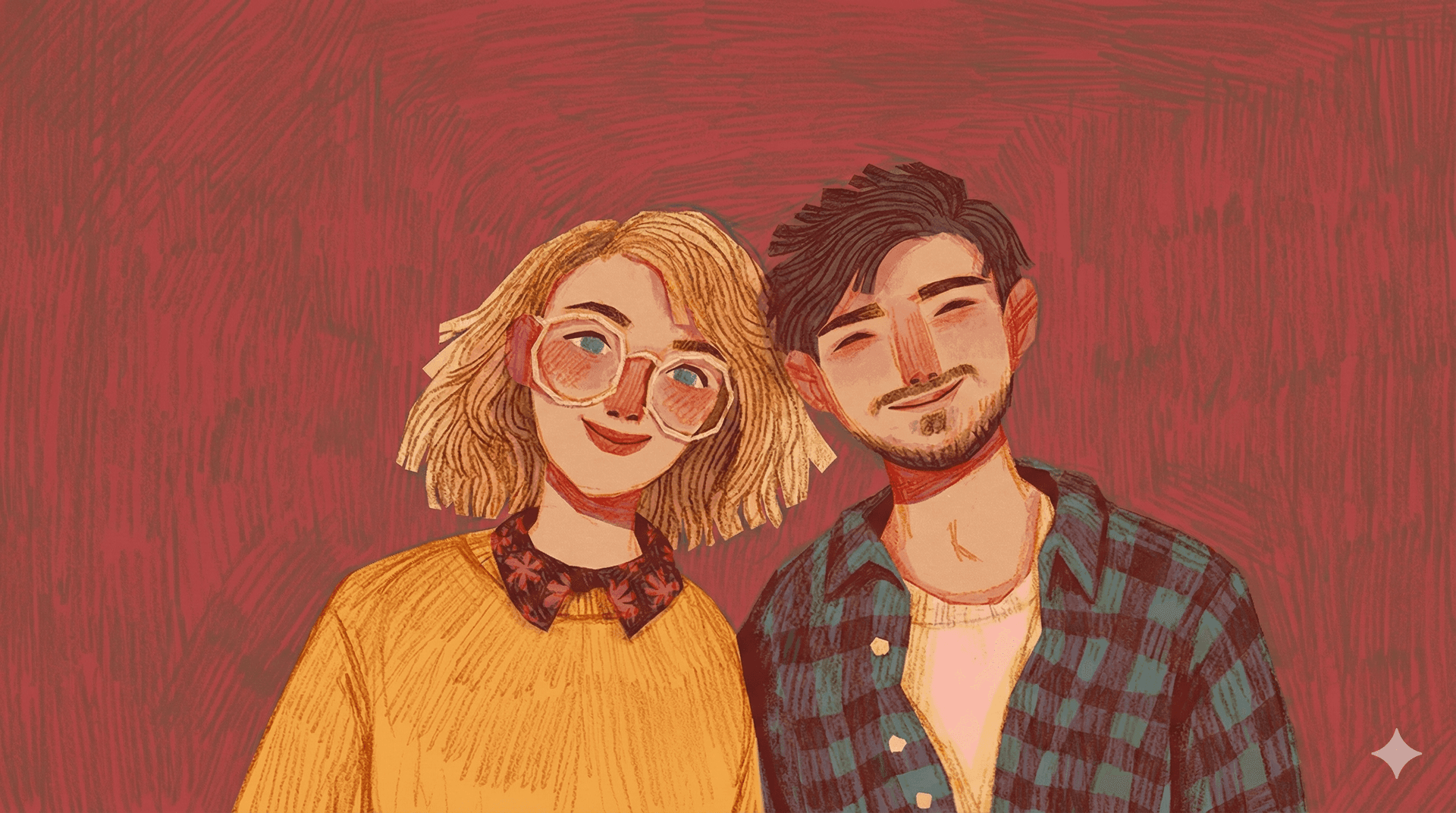 Contemporary couple illustration on warm textured background